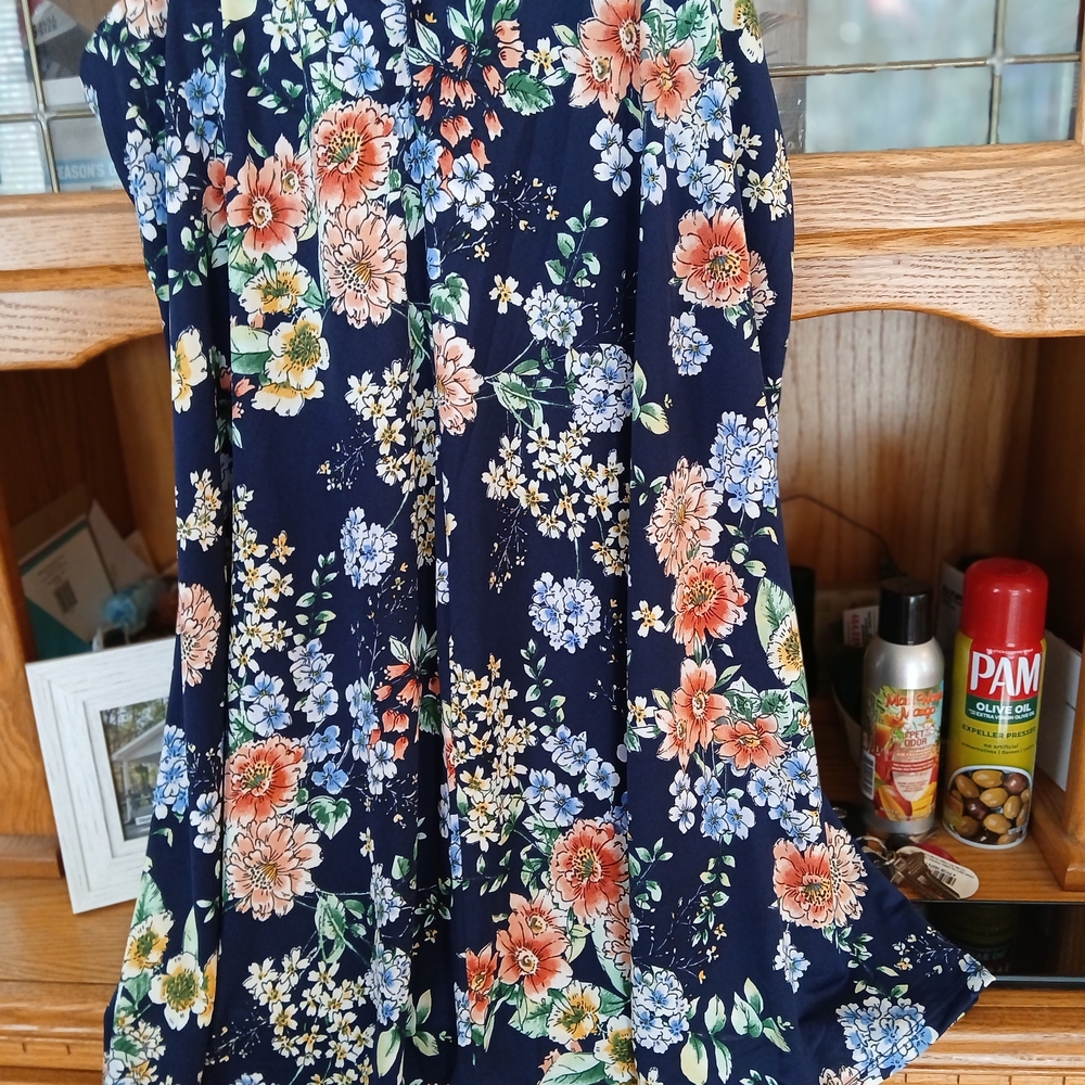 NY Collection Floral Skirt - Navy and Multicolor